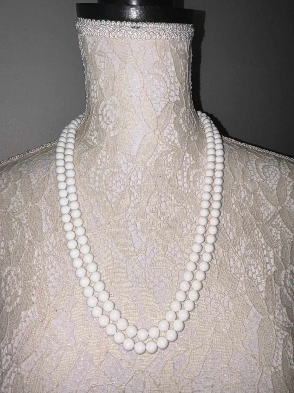 Vintage 1960s Multi Strand White Beaded Statement Necklace